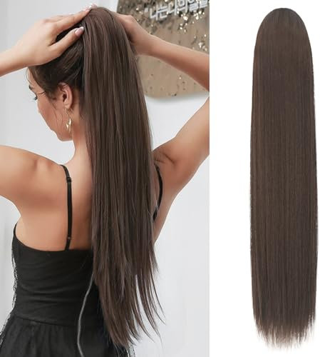 Sofeiyan Pferdeschwanz Haarteil Haarverlängerung mit Kordelzug 70cm Langer Gerade Zopf Pferdeschwanz Natürlicher Weicher Haarverlängerung Synthetische Ponytail Extension für Frauen, Mittelbraun
