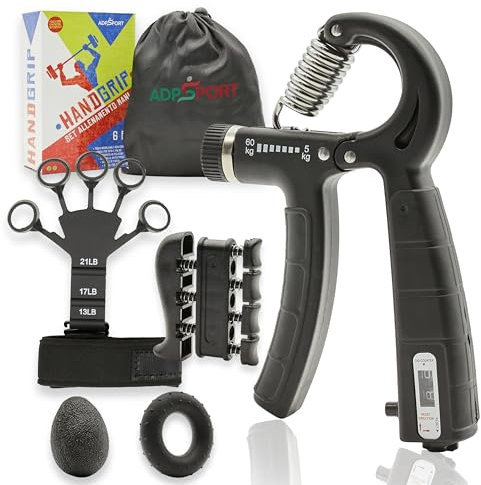 Adpsport Set Hand Grip 5-60kg - Grip Strength con Attrezzi Palestra Casa a Trazione e Comprenssione Avambraccio - Grip Trainer Allenamento - Mani Grip Training con Pallina Antistress