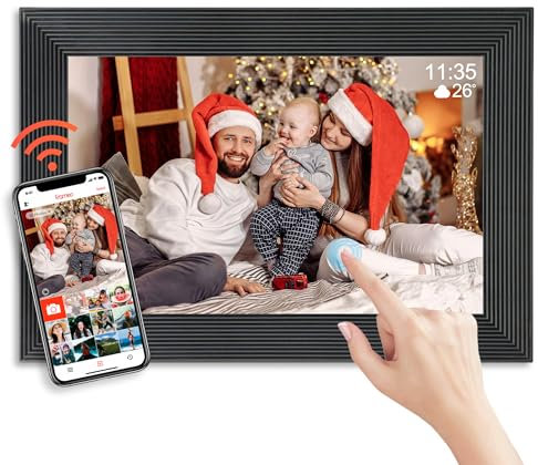 Golony WiFi Digitaler Fotorahmen, 10,1-Zoll Digitaler Bilderrahmen, 1280x800 IPS LCD Touchscreen, 32GB Interner Speicher Automatisch drehbar, Momente sofort teilen mit Frameo App, Schwarz