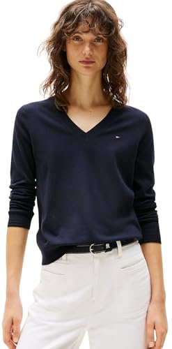 Tommy Hilfiger Damen Pullover Co Jersey Stitch Sweater V-Ausschnitt