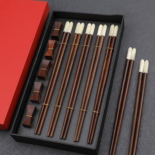 Palillos de palisandro rojo, palillos reutilizables, palillos con incrustaciones de concha, ligeros y adecuados para principiantes(Color:Five Pairs)