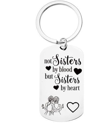 ROSTIVO Schlüsselanhänger mit Aufschrift Sisters Not Sisters by Blood But Sisters by Heart, für Geburtstag, Weihnachten, silber, Medium