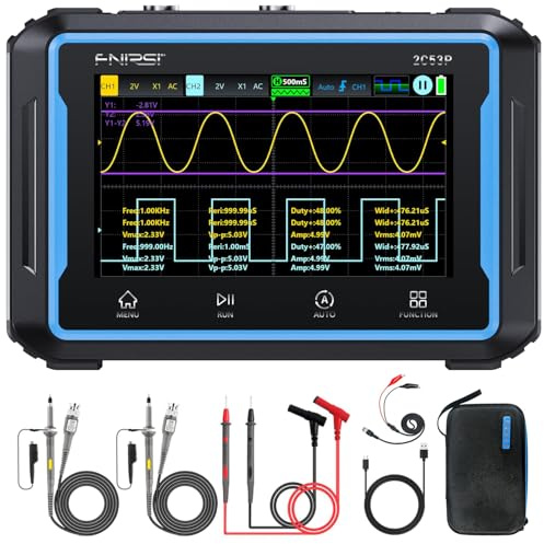 FNIRSI 2C53P Handheld Tablet Oscilloscope Multimeter DDS Signal Generator 3 in 1, 2CH Automotive Oscilloscope Multimeters with 50Mhz Bandwidth, 19999 Counts, 250MS/s Sampling, 4.3 inch Touch Screen