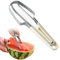 Wassermelonengabel Schneidewerkzeug,3-in-1 Obstschneider aus Edelstahl Doppelkopf-Obstgabeln-Schneidemesser mit rundem Griff, Sommer Wassermelonen-Fruchtschneidegabel (Beige)