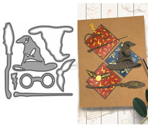 DzIxY Metall-Stanzformen mit Hexenhut, Besen für Kartenherstellung, Prägepapier, Stanzform-Set, Scrapbook-Schablonen, Zubehör, Maschinenvorlagen