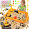Herenear Sand für Kinder, Baustellen Koffer mit Raupenbagger und 6 Baustellenfahrzeugen, Sensorisches Sandspielzeug für Jungen und Mädchen 3-7+ Jahre