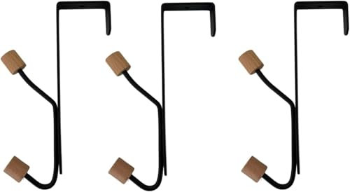 3pc Over Door Hooks Black Metal and Natural Wood Hanger DIY (3)