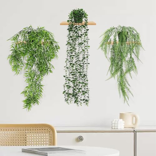 CYZBL 3 Pack Artificial Hanging Plant, Greenery Fake Hanging Plants with Pot, Green Fake Ivy Vines, Wall Mounted Faux Plant, (Long style Yurika)