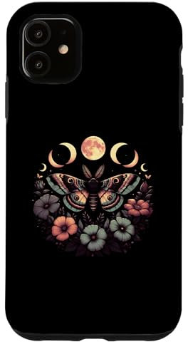 Hülle für iPhone 11 Goblincore Motte und Schmetterling Mondphasen Blumen Cottagecore