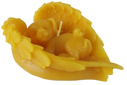 Bienenwachskerze Hundekerze mit Flügeln 4 cm Erinnerung Hundefan — handgegossene Engel-Hund-Figur Flügelpaar, Made in Germany