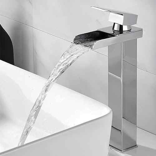 XWIHTR rubinetto a cascata per bagno, miscelatore per bagno in acciaio inox e ottone, risparmio idrico, rubinetto per lavabo, bocca calda e fredda, rubinetto monocomando per lavabo (cromo-h)