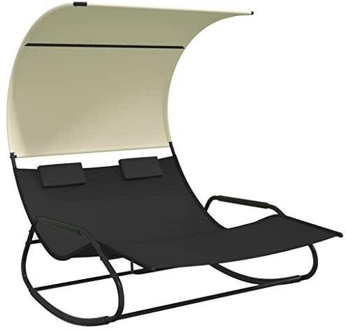 Generisch Kangmusi Doppel-Schaukelliege mit Sonnendach Schwarz und Creme, Schwarz 317587