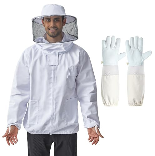 Professional Bee Jacket for Men & Women with Round Veil, Beekeeping Jacket with Ventilated Glove, Beekeeper Jackets Bee Outfit for Backyard and Bee Keeper M