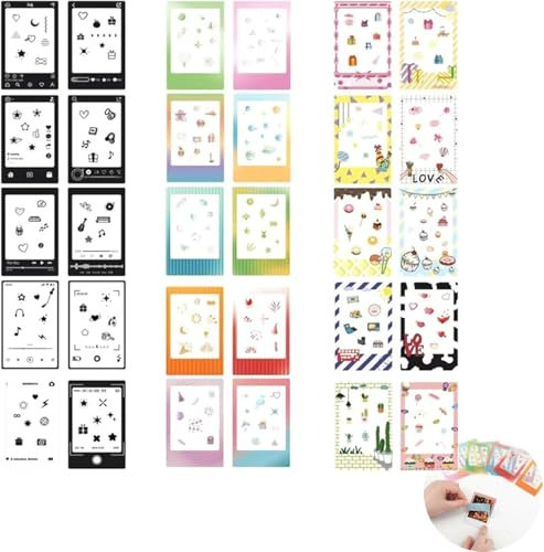 Photo Border Stickers,30pcs Mini Photo Film Sticker for Fujifilm Instax 12/11/9/8 & Polaroid Snap,Photos Decoration Stickers,3 Styles DIY Decorative Waterproof Film Frames