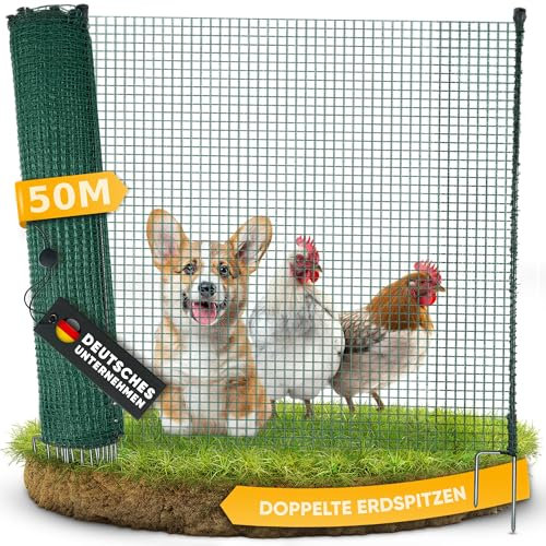NATURIZ® Weidezaun & mobiler Hundezaun 50m - Camping Zaun für Hunde ohne Strom, Begrenzungszaun, Gartenzaun, Hühnerzaun extrem stabil, 90cm hoch (50m)