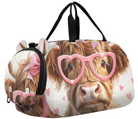 Reisetasche für Jungen, Hochlandkuh, rosa Brille, Wochenendtasche, Reisetasche, für Kinder, Highland Kuh Rosa Brille, Classic