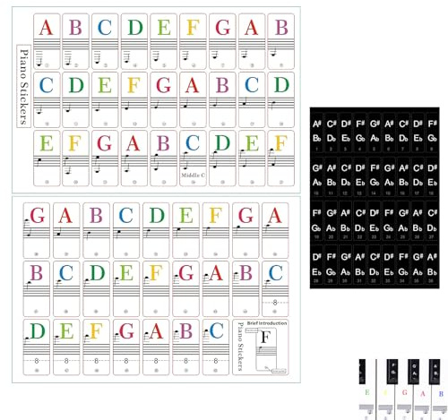 Piano Keyboard Stickers, Piano Stickers for 88/76/61/54/49 Keys, Transparent Removable Note Labels for White & Black Keys, Colorful Music Learning Stickers Fit for Beginners Easy Install, No Residue