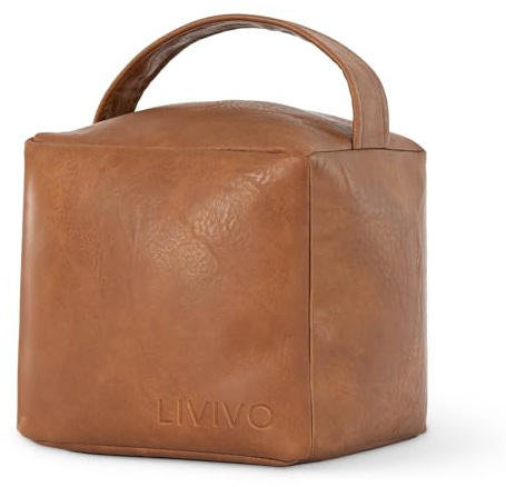 LIVIVO Fabric Heavy Doorstop - Weighted Door Stopper Indoor with Faux Leather Cube Cover - Decorative Door Stops for Home or Office - Heavy Door Stop (Tan)