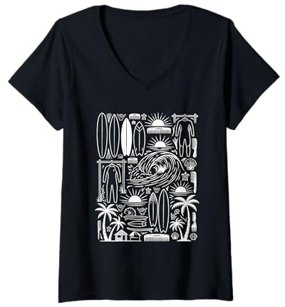 Damen Surfing Graphic Surfer Surfboarder Surfing Lover Surfbrett T-Shirt mit V-Ausschnitt