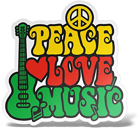 erreinge Aufkleber Peace Love Music Aufkleber PVC-Shaped Für Abziehbild Tapete Auto Moto Helm Camper Laptop - 10 cm
