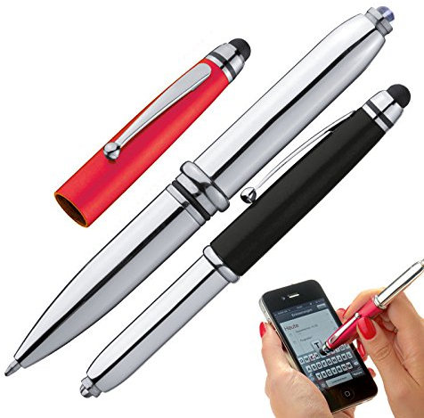 2x Touchpen Kugelschreiber mit LED Licht & Touchscreenstift / 1x rot + schwarz