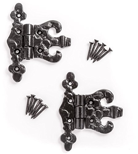 Pair of Heavy Black Cast Iron Unequal Hinges | Add Antique Style to Doors