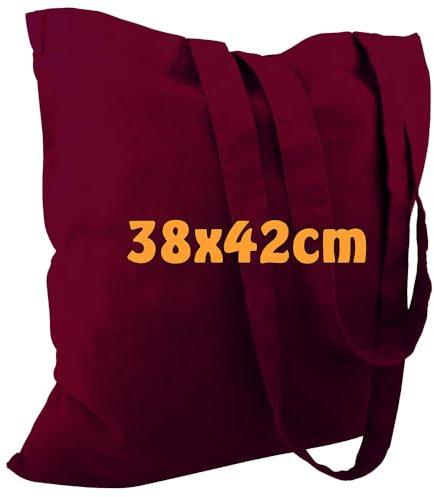 Cottonbagjoe 10 Stück Baumwolltaschen Bordeaux | 38x42 cm | unbedruckt | lange Henkel | ideal zum Bedrucken & Beplotten | OEKO-TEX® STANDARD 100 zertifiziert