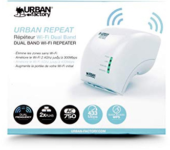 Urban Factory WLAN-Repeater Netzwerkverstärker – Dual Band mit Access Point Netzwerk Extender und Mini Router Reichweite Wireless Frequenz 2,4 GHz und 5 GHz Geschwindigkeit 433 Mbps (Modell AC750)