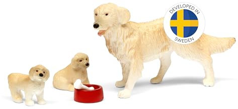 Lundby Dolls House Accessories Golden Retriever Toy Dogs Pet Doll Dog Puppies Dog Figurines Animal Toys – for 11cm Mini Dolls, 5 Pieces Age 4+ – 1:18