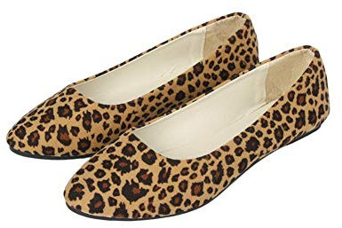 Girllike Women's Classic Leopard Prints Soft Daily Walking Round Toe Slip On Flat Ballet Shoes(yellow-6UK)