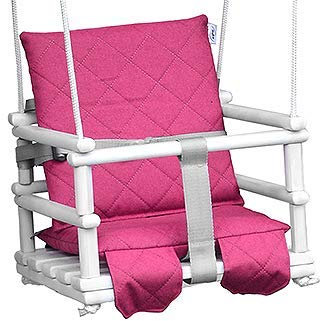 Balançoire pour bébé en bois - Balançoire 3 en 1 - Avec ceinture de sécurité - Balançoire et siège à bascule - Pour l'intérieur et l'extérieur - Blanc/rose