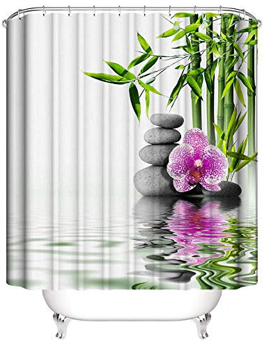 Gzsyb Rideau de Douche 180x180 cm avec 12 Crochets Zen Bambou d'eau Rideaux de Salle de Bain Résistant Lavable Imperméable Anti-moisissure