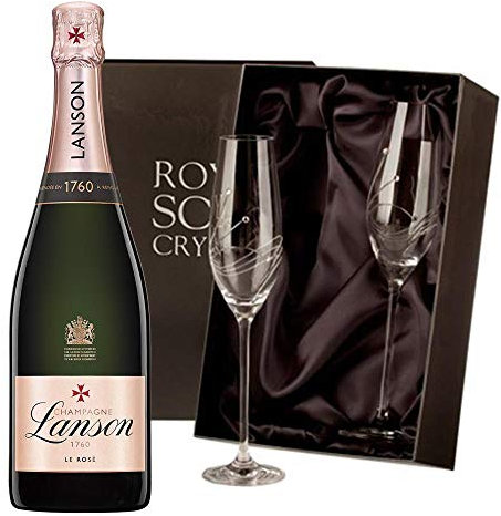Lanson Le Rose Creation Champagne 75cl with 2 Royal Scot Diamante Flutes 75cl 12.5% abv