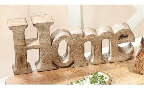 mucHome Dekoaufsteller Schriftzug Home Breite:25cm Mangoholz Natur Skulptur Deko