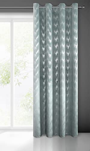 Eurofirany CHILL Samt Vorhang Marine mit Silber Pailletten Muster, Ösen, 1 STK., Velvet, Samtvorhang Blickdicht Prachtvolle Eleganz, Gemustert, Modern, für Wohnzimmer, Schlafzimmer, 140x250cm