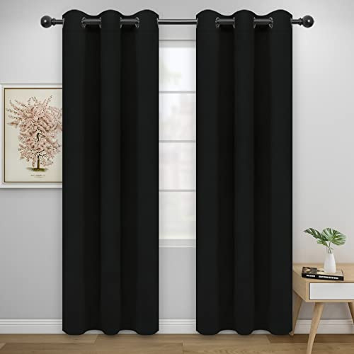 Easy-Going Verdunkelungsvorhänge für Schlafzimmer, solide, wärmeisoliert, mit Ösen und Geräuschreduzierung, Raumverdunkelungsvorhänge für Wohnzimmer, 2 Vorhänge (116,8 x 213,4 cm, Schwarz)