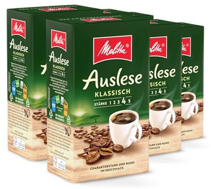 Melitta Auslese Filter-Kaffee 6 x 500g, gemahlen, Pulver für Filterkaffeemaschinen, starke Röstung, geröstet in Deutschland, im Tray