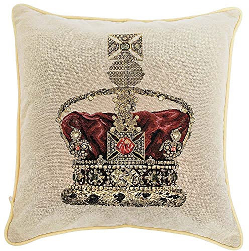 Signare CCOV-PN-CRWWT Kissenbezug, Gobelin-Kissenbezug, 45 x 45 cm, Krone, Beige