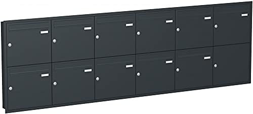 Briefkastenanlage Unterputz mit eckiger Verkleidung Modell U1 Farbe RAL 7016 anthrazitgrau, Größe mit 11 Briefkästen