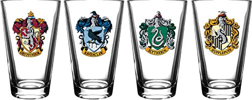 Harry Potter Pint-Glas-Set – inkl. Hauswappen: Gryffindor, Slytherin, Hufflepuff und Ravenclaw – 473 ml Fassungsvermögen, 4 Gläser