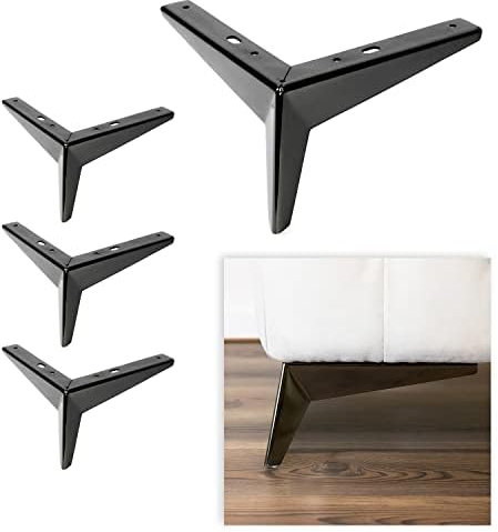 P17 - Cambridge |Lot de 4 Pieds en Métal + 16 Vis | Finition: Nickel Noir | Dimensions: Hauteur 13 cm | Pieds et Jambes pour Meubles, Lits et Ameublement