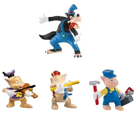 Figuras Dispney Bullyland - Set de 3 cerditos Que Incluye: Lobo, Cerdito Herramientas, Cerdito Viloin y Cerdito Flauta - Sin PVC Poner en la Tartas de cumpleaños