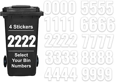Pack of 4 White Wheelie Bin Stickers Number - 2 Waterproof (17 cm) Labels for Wheelie Bins & Garbage Bins Packwith®