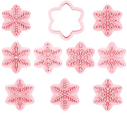 Abonda Weihnachten Keksstempel, 9 Stück 3D Gebäck Stempel Ausstecher Weihnachten Schneeflocke Form, Kekse Backformen mit verschiedenen Formen, Partyzubehör