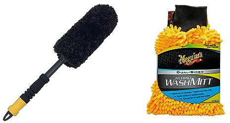 Meguiar's X1901EU Supreme Wheel Brush - Felgenbürste, Large & X210200EU Hybrid Microfibre Wash Mitt, Waschhandschuh