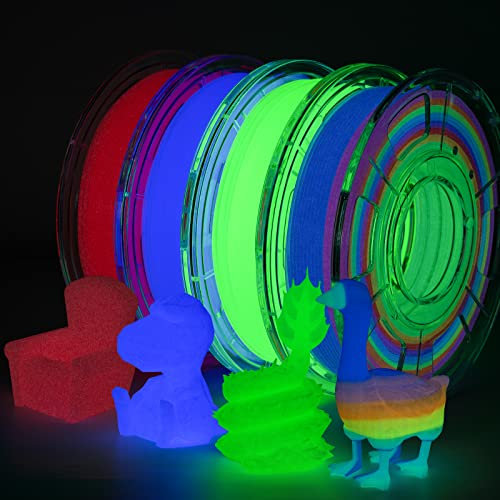 TRONXY Leuchtet PLA 3D Drucker Filament Set, im Dunkeln Leuchtendes Mehrfarbigen, grün, rosa-rot, lila 1,75 mm PLA Filament, 250gx4 Pack