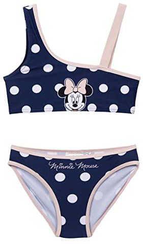 Minnie Mouse Girl's Bikini - Blue and Pink - Size 10 Years - Quick Dry Fabric - Bikini with Elastic Waistband - Minnie Print with White Polka Dots - Original Product Designed in Spain