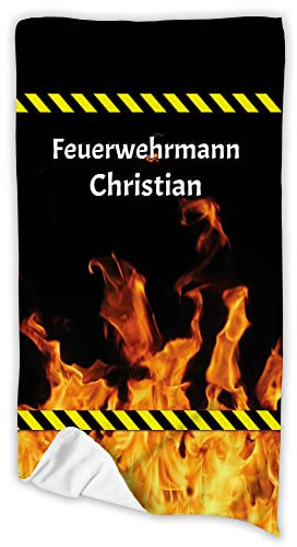 Unikatolo Badetuch Feuerwehr mit Name personalisiert | 70 x 140 cm | Strandtuch vollflächig Bedruckt Ostergeschenk Geburtstag Feuerwehrmann Feuerwehrfrau | Männergeschenk
