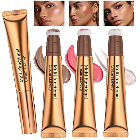 3 Stück flüssige Kontur Schönheitszauberstab, Creme Highlighter und Blusher Rouge Stick, Contour Beauty Wand, Leichte Super Silky Cream Kontur Gesichtsbeleuchtung Bronzer Stick