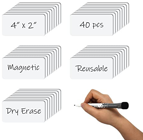 MVISUAL Magnetstreifen Beschreibbar Weiß 100 x 50 mm, Weiß, 40 Stück, Magnetschilder Zum Beschriften für Whiteboards, Schließfach, Schule, Klassenzimmer, Büro, Zuhause